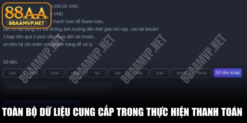 Toàn bộ dữ liệu cung cấp trong thực hiện thanh toán phải chuẩn